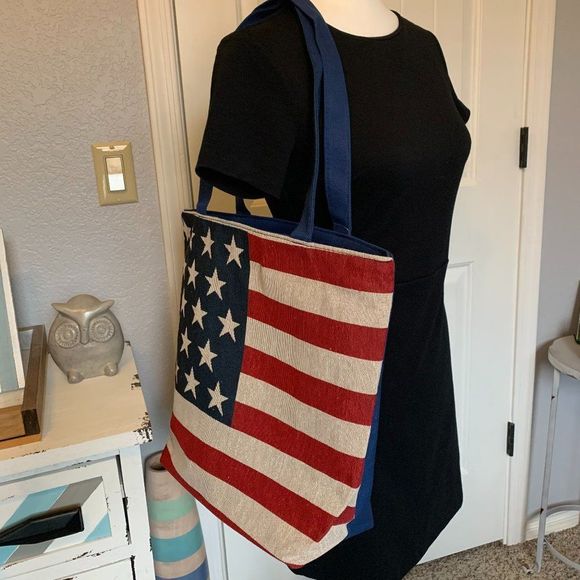 American Flag Canvas Tote- Zipper Close- NWT - Picture 6 of 7